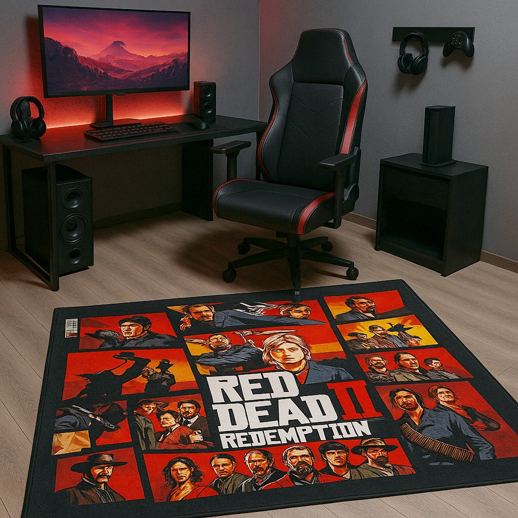 RDR2 Gaming Rug, 5'x3' Non Slip, 3D Printed Video Game Rug for Living Room, Bedroom, Gaming Room Decor